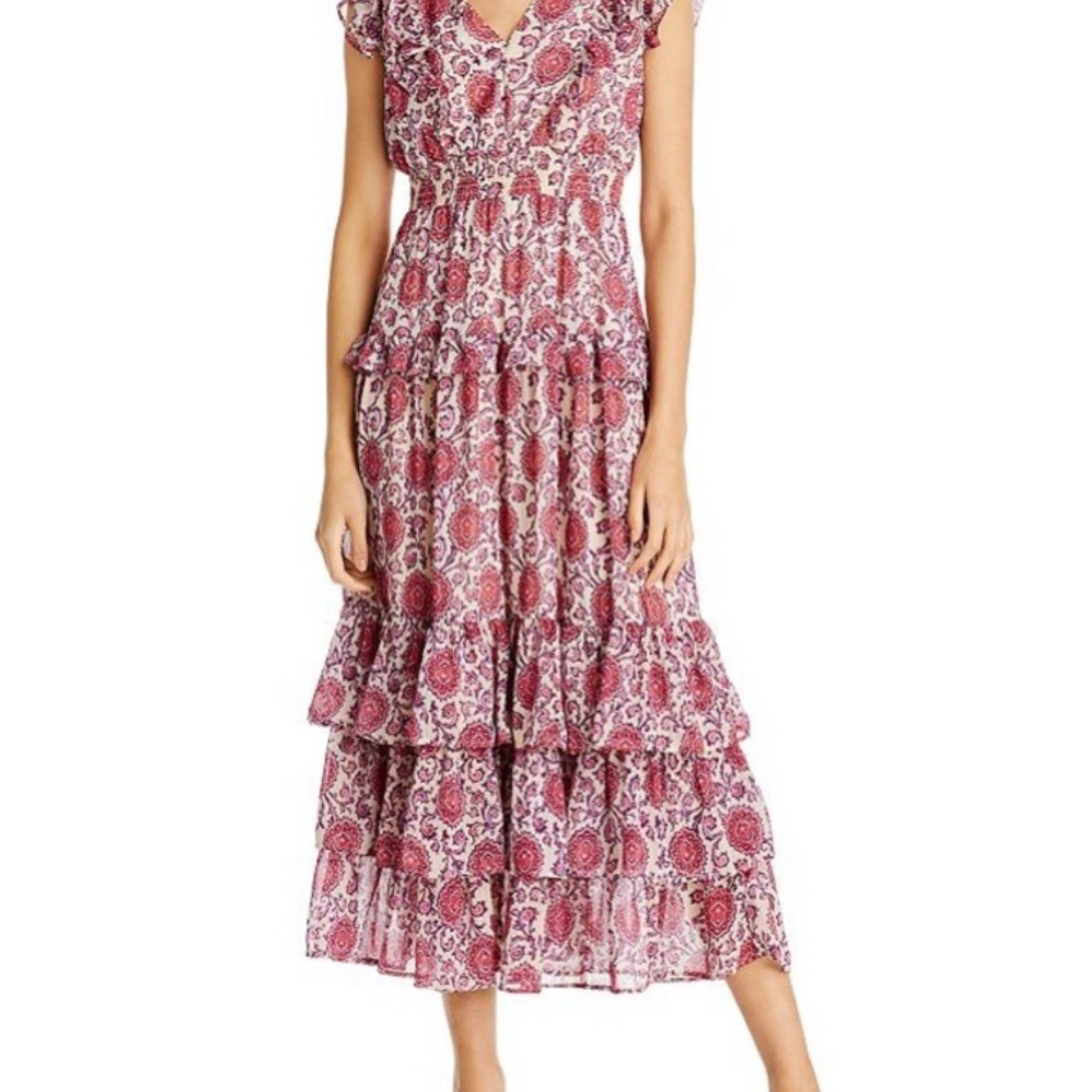 Floral Midi Dress in Pink and White